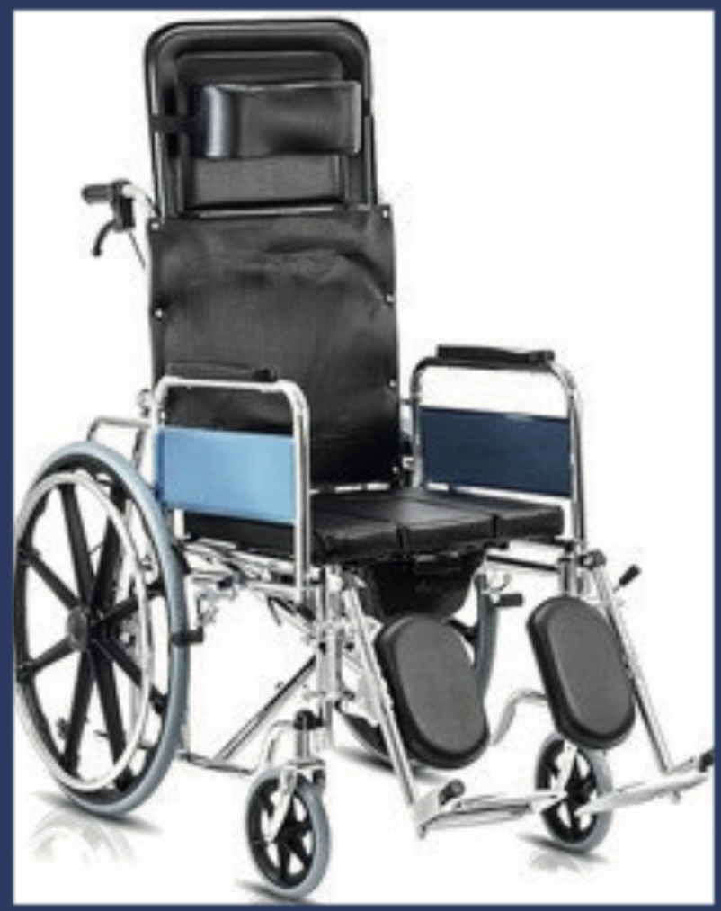 Reclining Wheel Chair with U-Cut Commode — Scanda Enterprises, medical supplies Moosapet Hyderabad